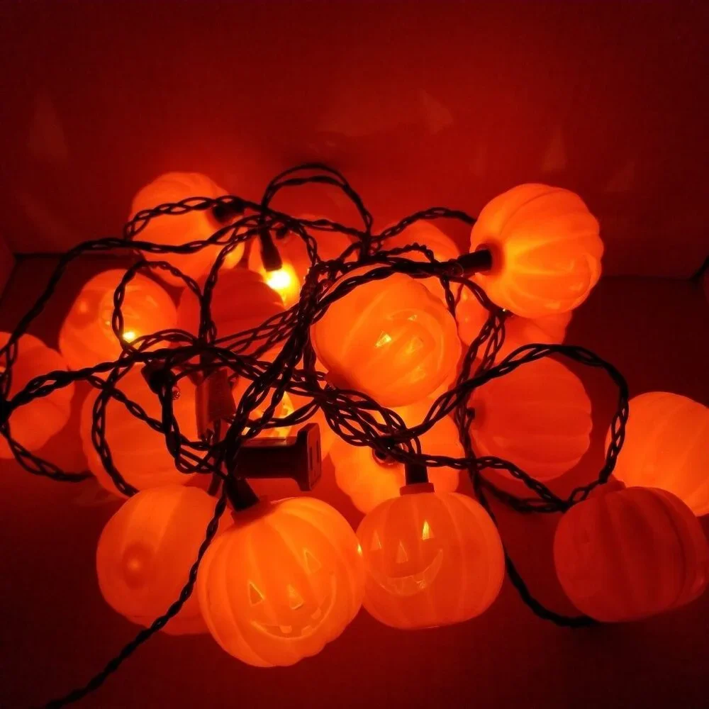 Pumpkins Jack O Lantern Happy Halloween String Lights Plastic 19 Blow Mold JOL